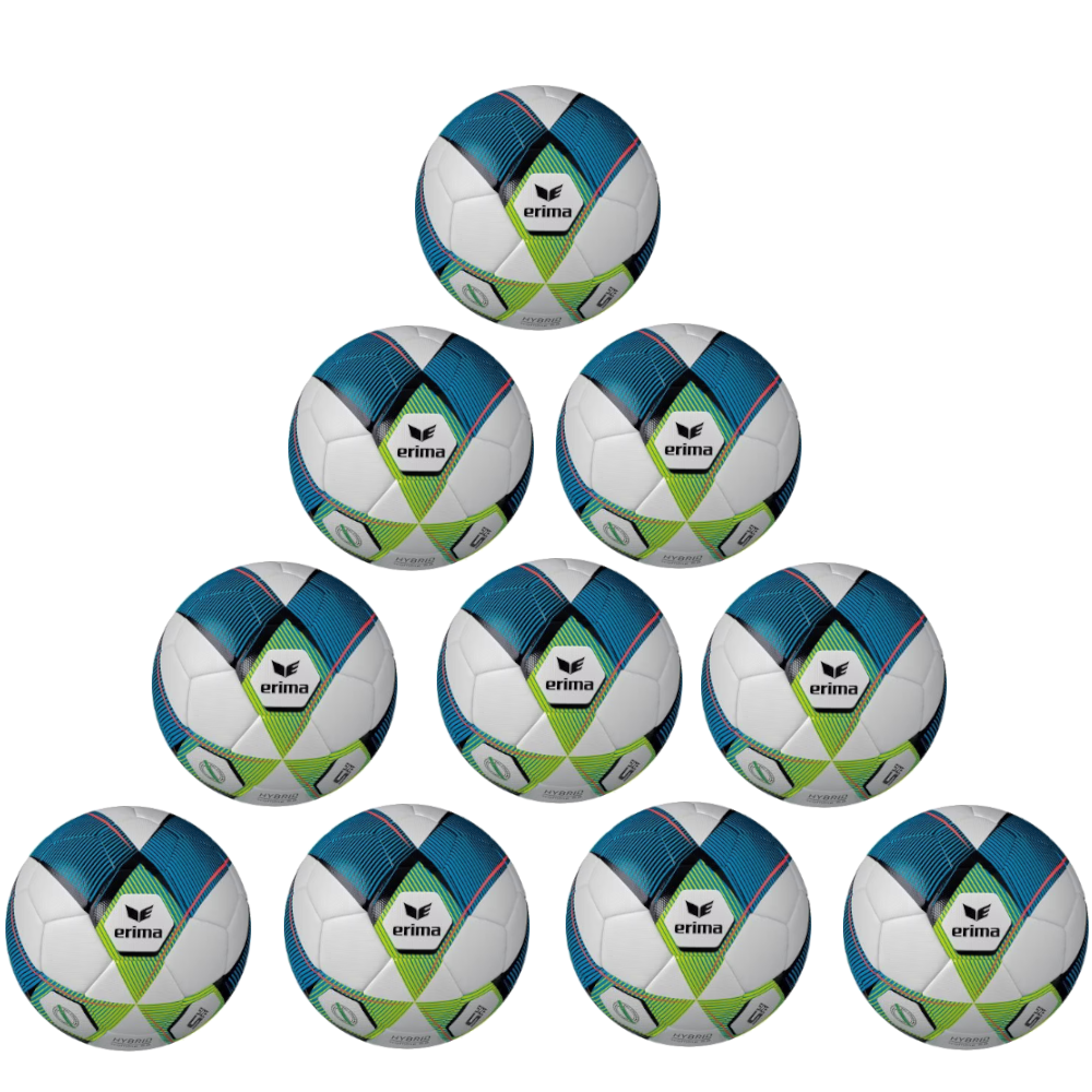 Erima Ballpaket 10x HYBRID Training 2.0 mykonos blue lime inkl. Ballsack | Größe 5