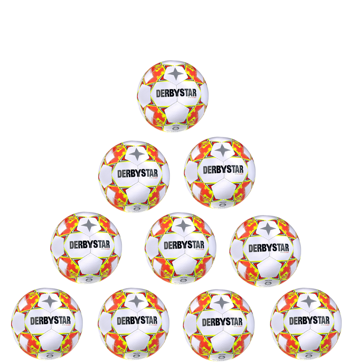Ballpaket 10 x Derbystar Apus S-Light v24 weiss gelb rot inkl. Ballsack | Größe 4