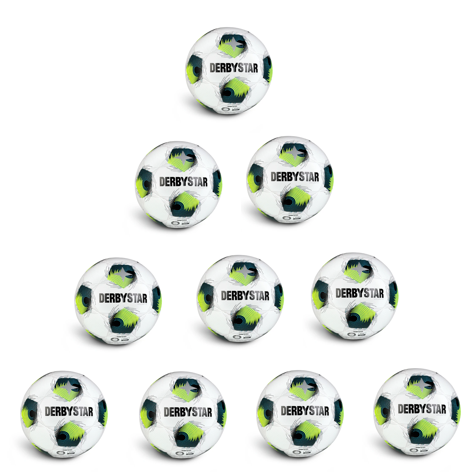 Ballpaket 10 x Derbystar Brillant TT DB v24 weiss gelb petrol inkl. Ballsack | Größe 5