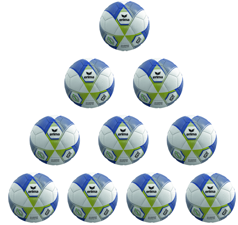 Erima Ballpaket 10x Trainingsball Hybrid 2.0 metallic blue/silver/lime | Größe 5